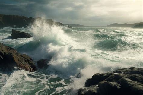 Premium Photo A Stormy Sea With Crashing Waves Ai Generated