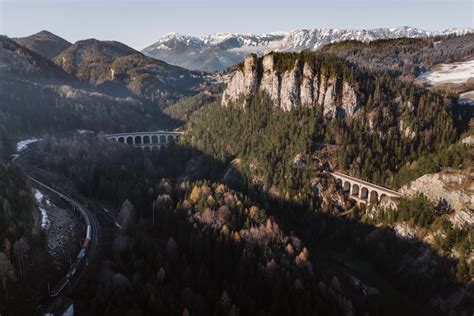 stunning aerial view  semmering railway viaduct  stock photo