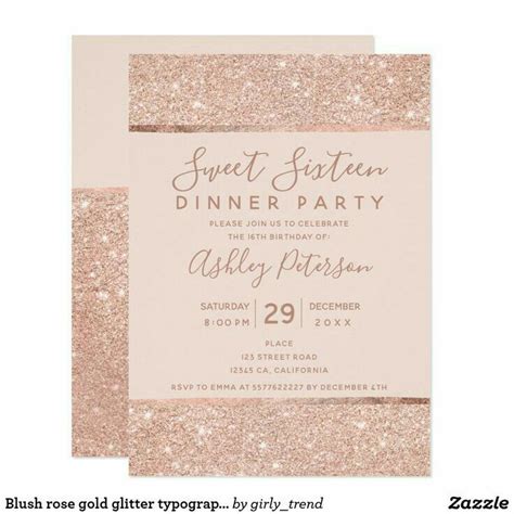 Rose Gold Sweet Sixteen Invitation Template Printable Sweet 16th