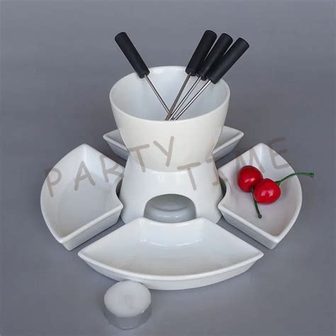 Ceramic fondue serving set for cheese, chocolate, icecream diy fondue ...