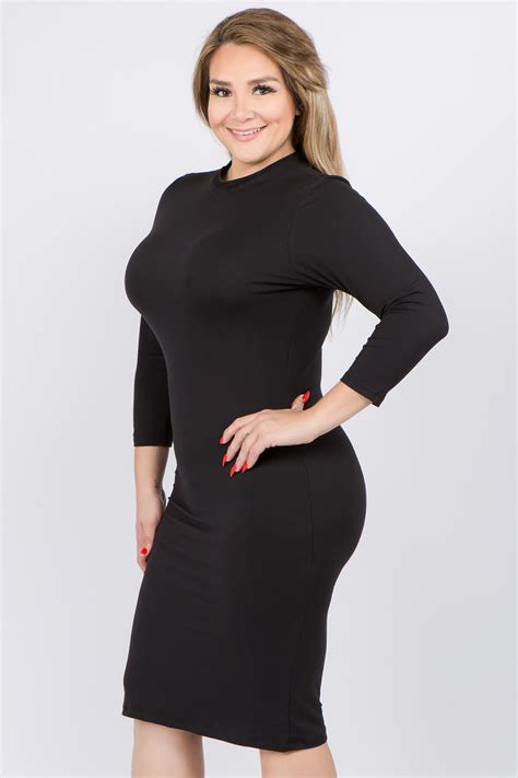 Plus Mock Neck Bodycon Dress Ibestest