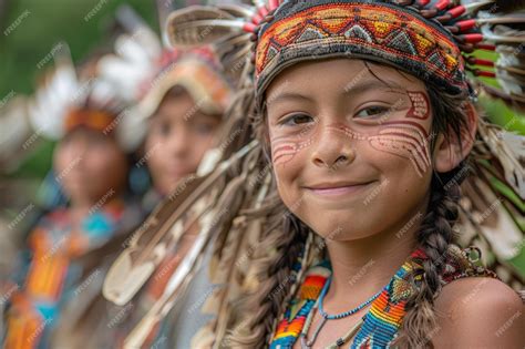 Young Native Americans Wearing Headdresses At Indigenous Cultures