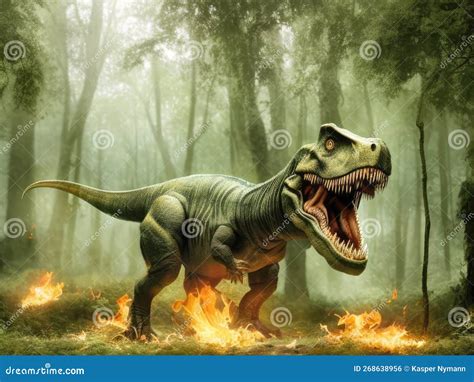 Angry T Rex With Sharp Teeth Roaring In The Jungle Stock Illustration