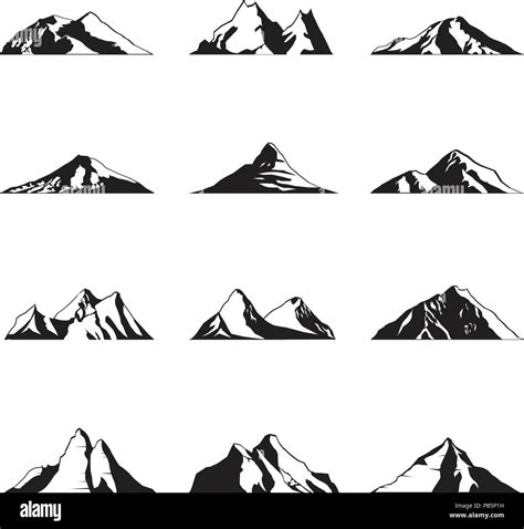 Mountain Silhouette Landscape Icon Peak Illustration Set Stock Vector