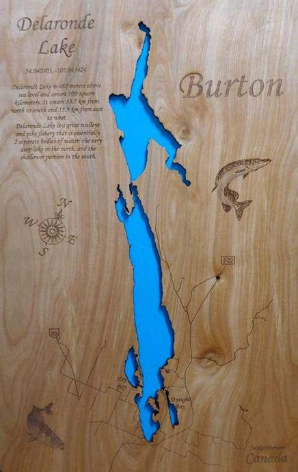 Delaronde Lake Saskatchewan Laser Cut Wood Map Personal Handcrafted