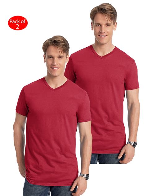 Hanes Men S Nano T V Neck T Shirt Color Vintage Red Size 3xl Pack Of 2 Men S Blank T