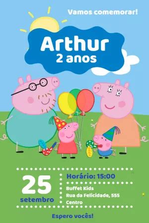 Convite Aniversário Peppa Pig Edite grátis nosso editor online