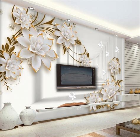 Lily Floral With Abstract Corridor Wallpaper Mural 3d Wallpaper Living Room Wallpaper Living