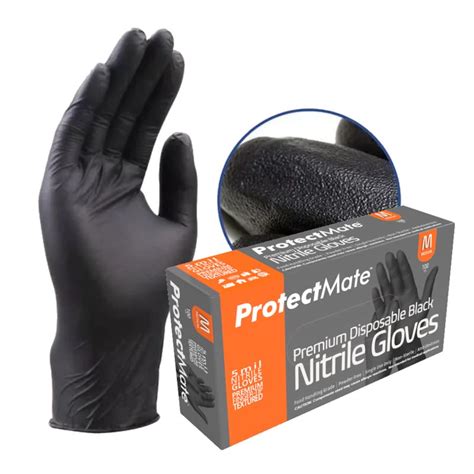 Protectmate Guantes Desechables De Nitrilo Negro Grosor De 5 Mil Sin