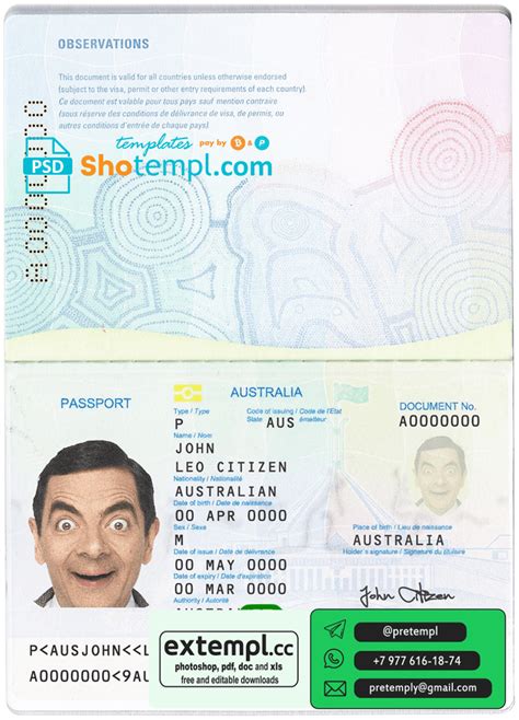 Example Australian Standard Passport In Psd Format Fully Editable With All Fonts Extempl Cc