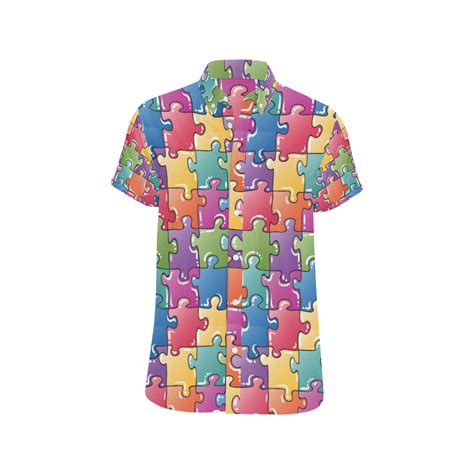 Puzzle Pattern Print Design A05 Mens Short Sleeve Button Up Shirt