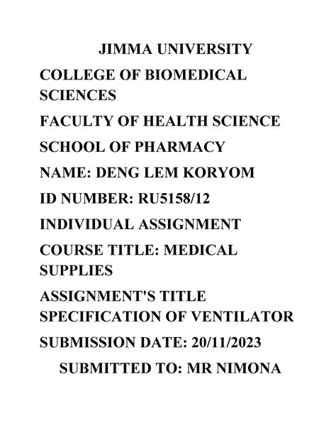 Deng Lem Jimma University College Of Biomedical Sciences Faculty Of