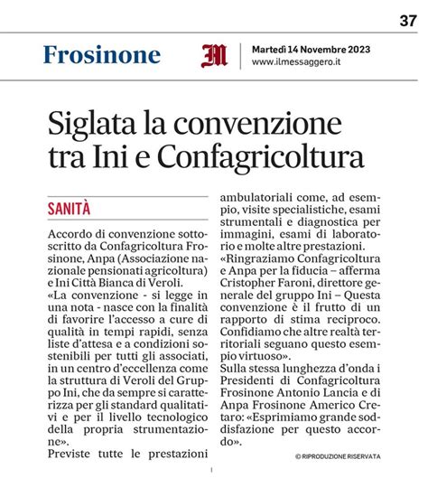 Siglata La Convenzione Tra Ini E Confagricoltura Sito Agriprevidence It