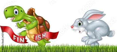 Cartoon A Turtle Win The Race Against A Bunny Stock Vector Adobe Stock