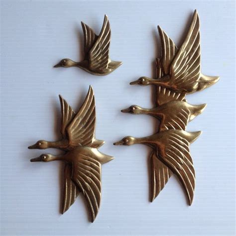 3 BRASS Geese Ducks In Flight Wall Hanging Plaques Mid Century Etsy