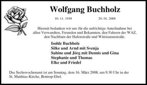 Traueranzeigen Von Wolfgang Buchholz Trauer In NRW De