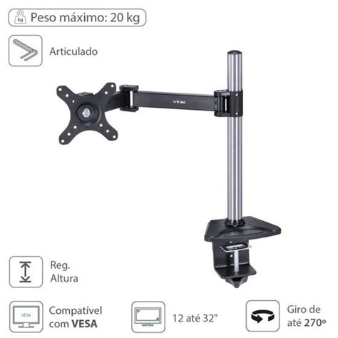 Suporte para Monitor SM330B 12 a 32 Vinik Articulado Suporta até