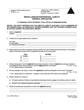 Fillable Online MPL Renewal Application ERII Executive Perils Fax