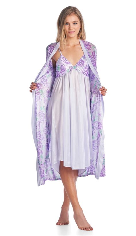 Casual Nights Womens Satin 2 Piece Robe And Nightgown Set