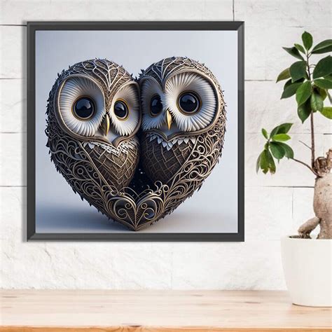 D Diy Full Round Drill Diamond Painting Heart Owl Kit Home Decoration