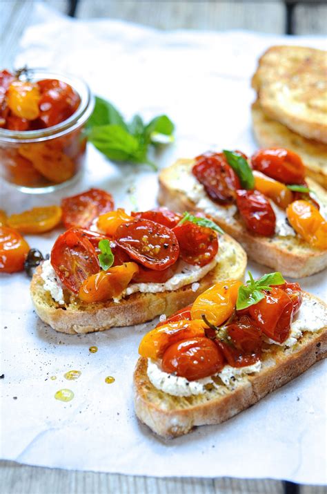 Candied Tomato Bruschetta Ricotta And Goats Cheese Bibbyskitchen