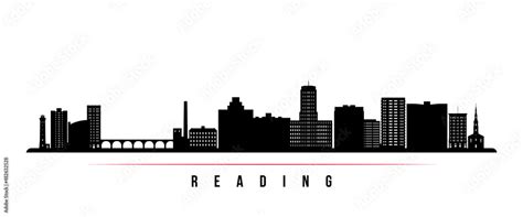 Reading Skyline Horizontal Banner Black And White Silhouette Of