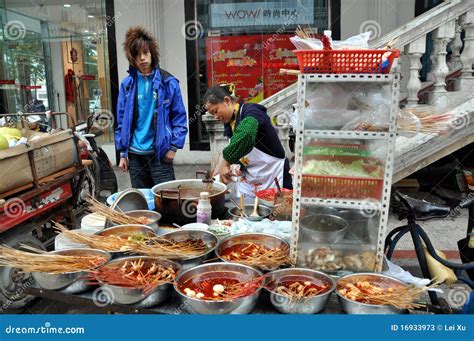 Pengzhou China Street Vendor Selling Food Editorial Stock Photo