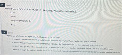 Solved The hydrolysis of ATP is: ATP → ADP +?+7kcal/mole. | Chegg.com