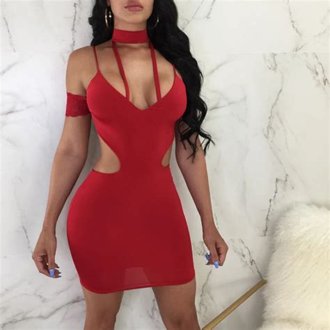 Buy Sexy Bandaged Nightclub Party Dresses Womens Fashion Low Cut Bodycon