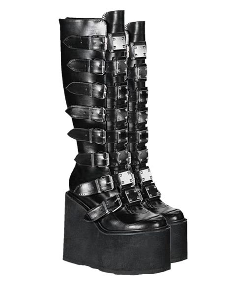 Demonia Damned Womens Platform Buckled Strap Knee High Boot Boots