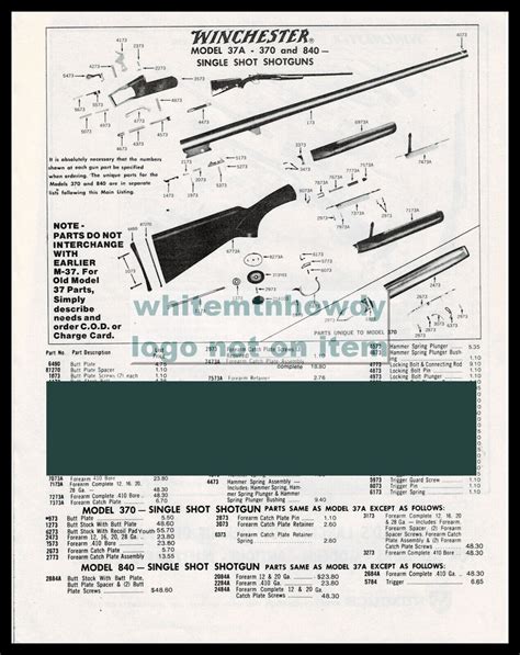 Winchester Model A Shotgun Schematic Exploded View Parts List Ad