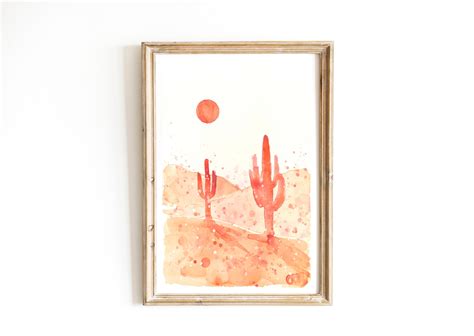 Abstract Southwest Desert Watercolor Painting Saguaro National Etsy