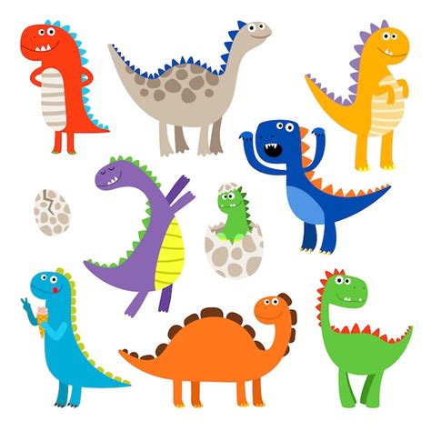 Dinosaurios De Dibujos Animados Lindo Vector Premium