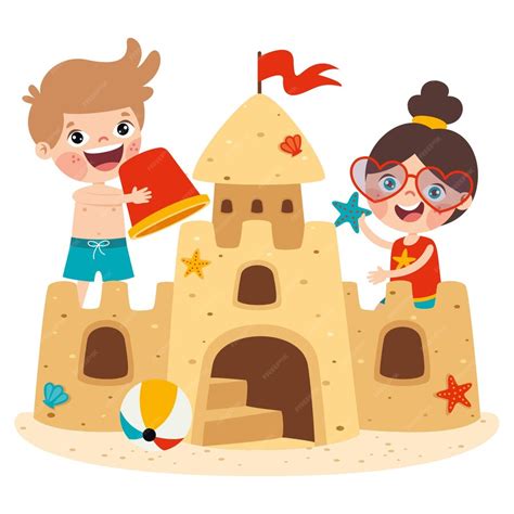 Premium Vector | Kids playing with sand castle