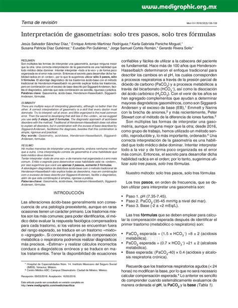 Gasometria Gasometr A Medigraphic Org Tema De Revisi N Med Crit