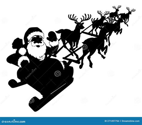 Silhouette Santa Claus Reindeer Christmas Sleigh Stock Vector Illustration Of Vector