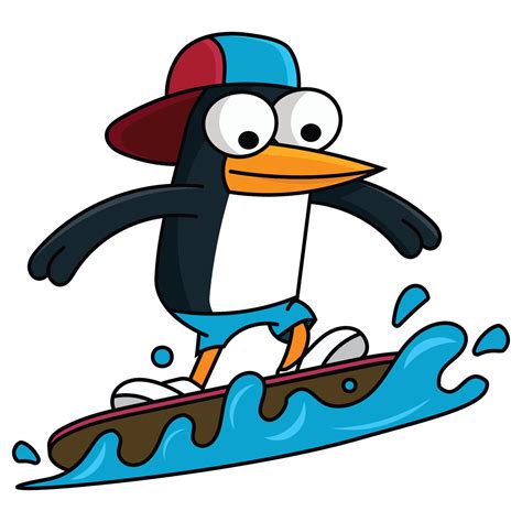 Cute penguin surfing cartoon vector 35152705 Vector Art at Vecteezy