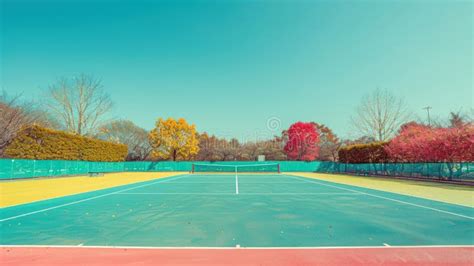 Pastel Colored Indoor Tennis Court With Aesthetic Design Stock