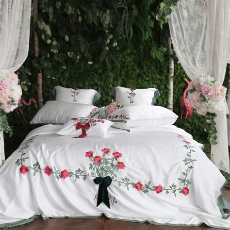 Aliexpress Buy Embroidery Rose White Tencel Silk Duvet Cover Bed