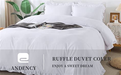 Andency White Ruffle Duvet Cover Full 79x90inch 3 Pieces