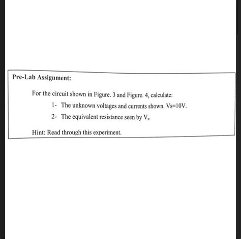 Solved Pre Lab Assignment For The Circuit Shown In Figu