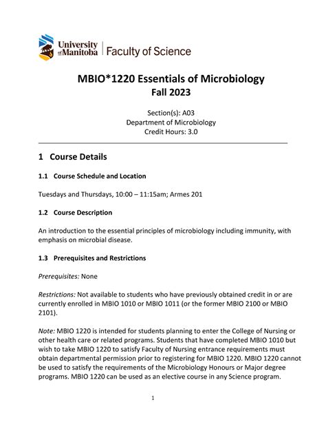 Microbiology Course Outline Mbio Essentials Of Microbiology