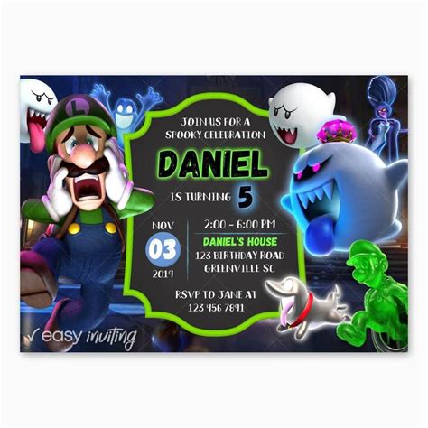 Luigis Mansion 3 Birthday Invitation Luigis Mansion Luigis