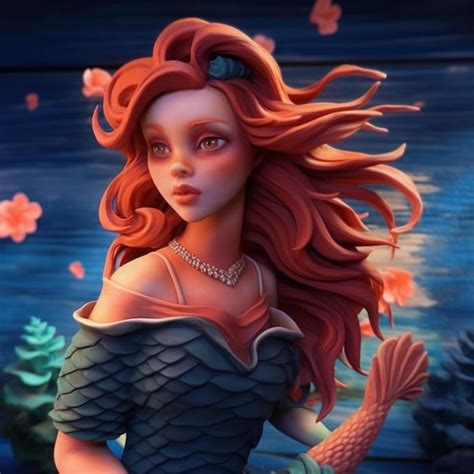 Premium AI Image A Close Up Of A Cartoon Mermaid With Long Red Hair