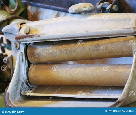 A View Of The Rollers On A Vintage Wringer Mangle Washing Machine Stock ...