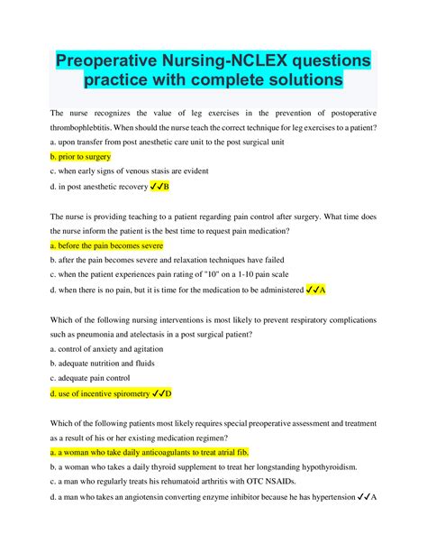 Preoperative Nursing Nclex Questions Practice With Complete Solutions