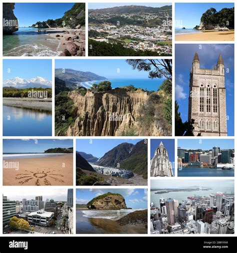 New Zealand Landmarks Travel Photo Collage With Auckland Wellington