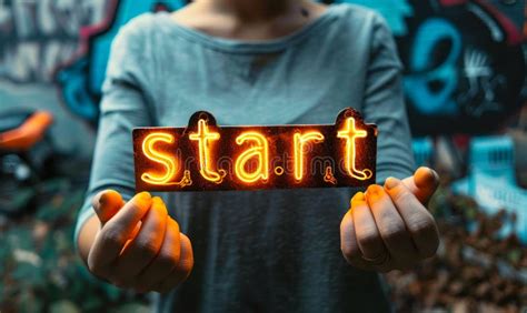 cupped hands holding  glowing word start symbolizing  beginnings