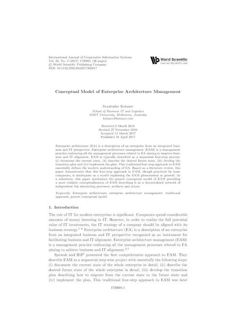 Pdf Conceptual Model Of Enterprise Architecture Managementkotusev