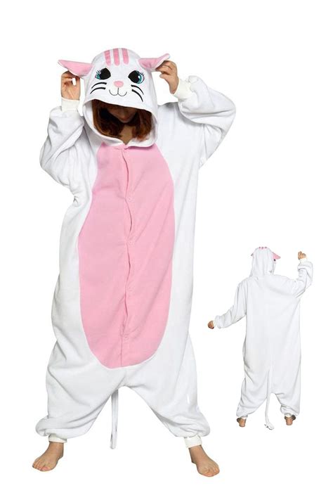 White Cat Kigurumi Onesie Pajamas Soft Flannel Unisex Animal Costumes